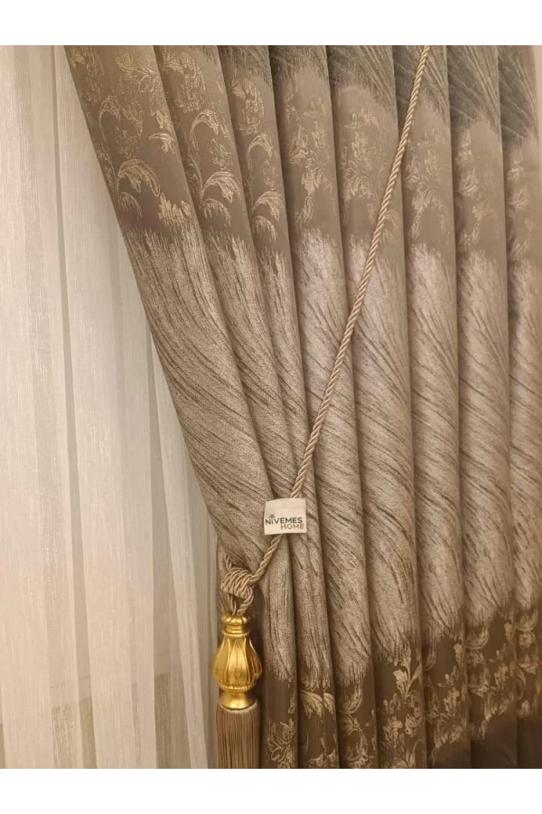 NİVEMESHOME ANTORYA COFFEE-STONE 1/3 TIGHT PILE CURTAIN FABRIC