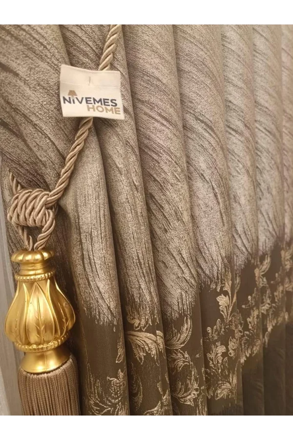 NİVEMESHOME ANTORYA COFFEE-STONE 1/3 TIGHT PILE CURTAIN FABRIC