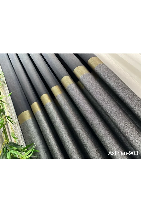 NİVEMESHOME ASLIHAN SİYAH-GOLD FT632116 V-903 1/3 SIK PİLE FON PERDE APM