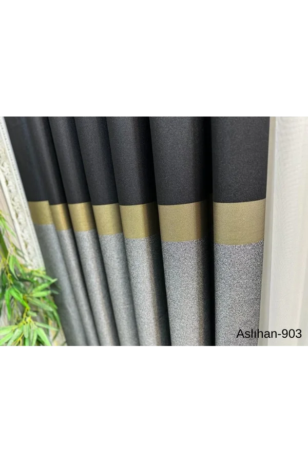 NİVEMESHOME ASLIHAN SİYAH-GOLD FT632116 V-903 1/3 SIK PİLE FON PERDE APM