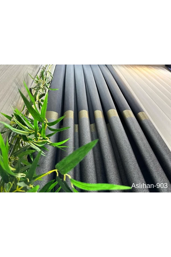 NİVEMESHOME ASLIHAN SİYAH-GOLD FT632116 V-903 1/3 SIK PİLE FON PERDE APM