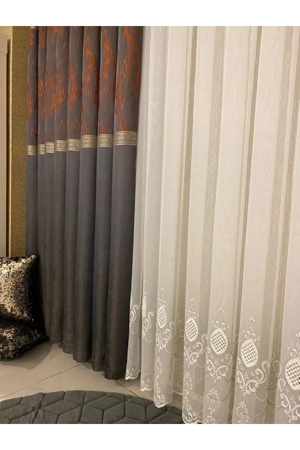 NİVEMESHOME ASTER NAKIŞLI 1/3 SIK PİLE TÜL PERDE APM
