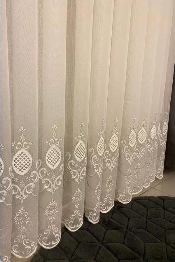 NİVEMESHOME ASTER NAKIŞLI 1/3 SIK PİLE TÜL PERDE APM
