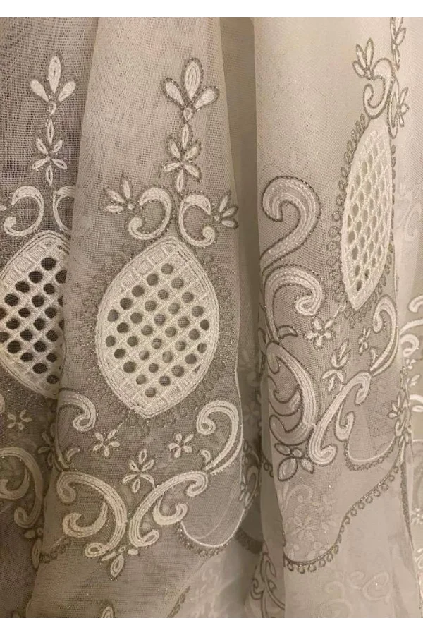 NİVEMESHOME ASTER NAKIŞLI 1/3 SIK PİLE TÜL PERDE APM