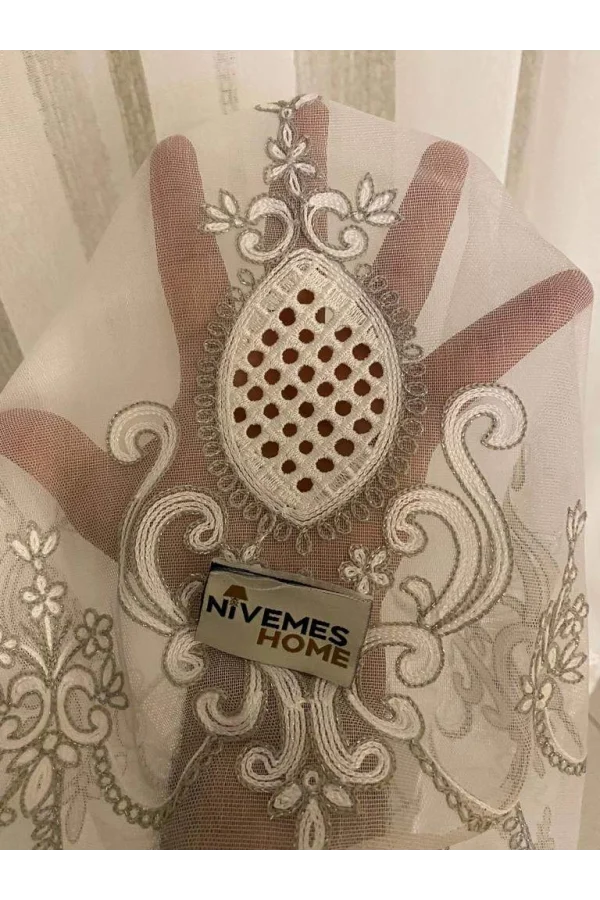NİVEMESHOME ASTER NAKIŞLI 1/3 SIK PİLE TÜL PERDE APM