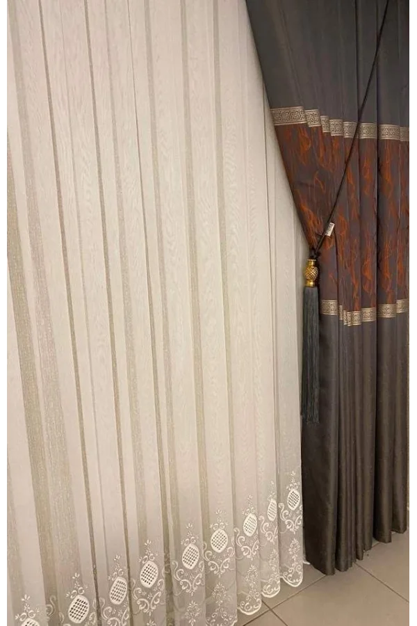 NİVEMESHOME ASTER NAKIŞLI 1/3 SIK PİLE TÜL PERDE APM