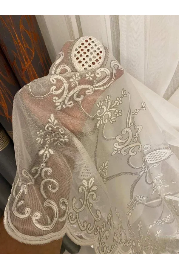 NİVEMESHOME ASTER NAKIŞLI 1/3 SIK PİLE TÜL PERDE APM