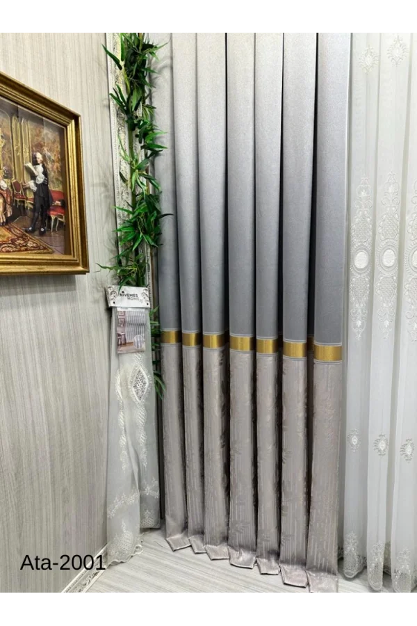 NİVEMESHOME ATA FT614168 V-2001 GRİ  1/3 SIK PİLELİ FON PERDE APM