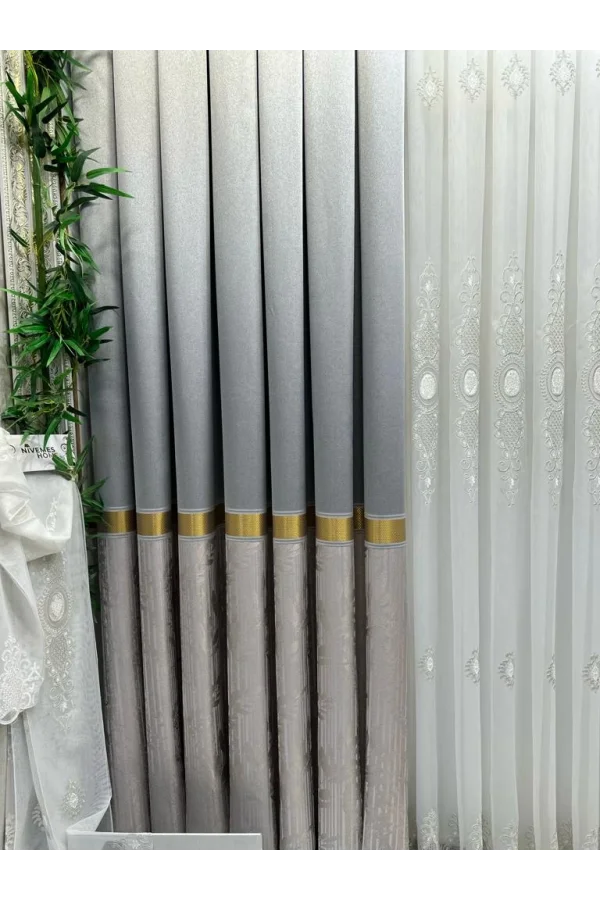 NİVEMESHOME ATA FT614168 V-2001 GRİ  1/3 SIK PİLELİ FON PERDE APM