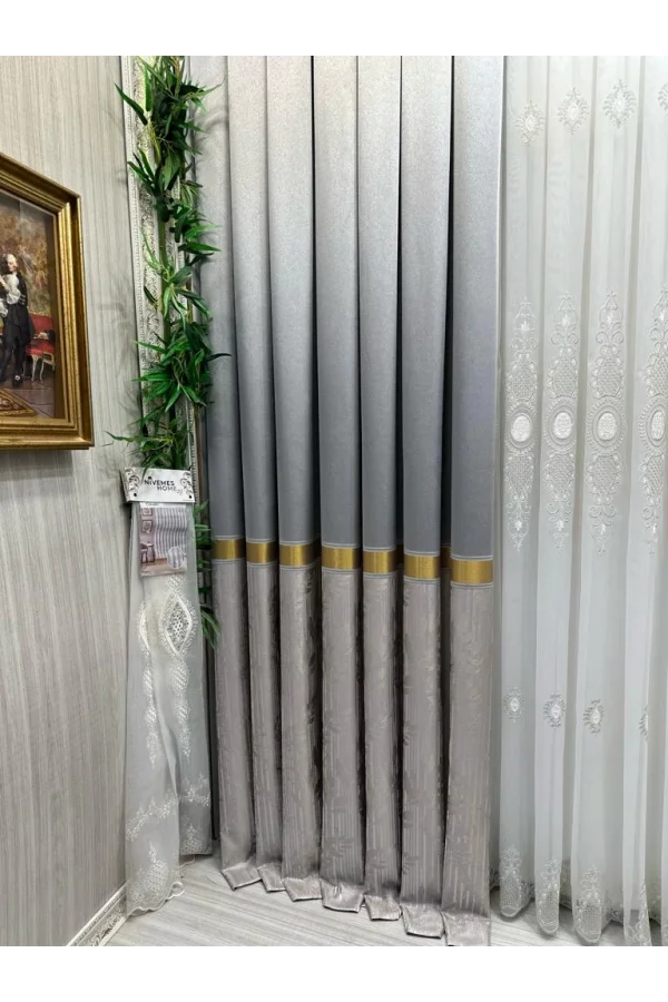 NİVEMESHOME ATA FT614168 V-2001 GRİ  1/3 SIK PİLELİ FON PERDE APM