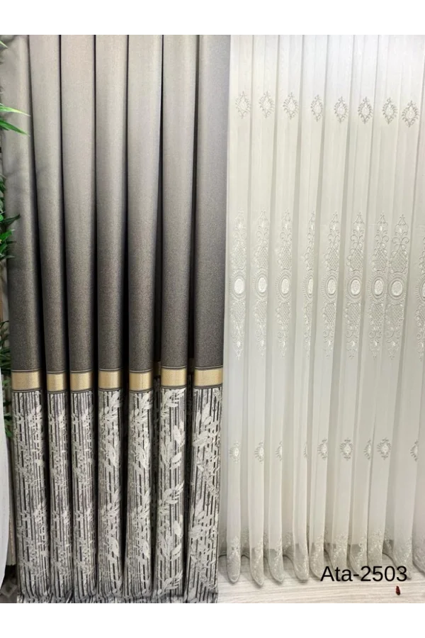 NİVEMESHOME ATA FT614168 V-2503 TAŞ 1/3 CORTINA DE FELPA APILADA APADA