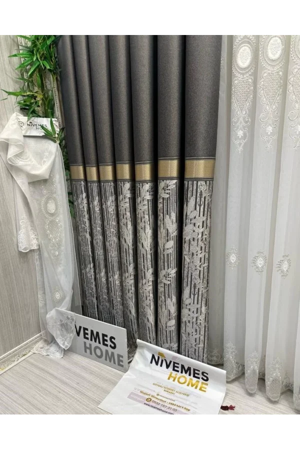 NİVEMESHOME ATA FT614168 V-2503 TAŞ 1/3 CORTINA DE FELPA APILADA APADA