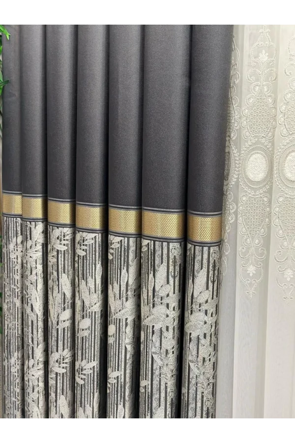NİVEMESHOME ATA FT614168 V-2504 Антрацит 1/3 плотные жаккардовые занавеси APM