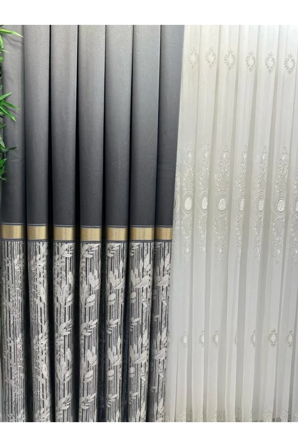 NİVEMESHOME ATA FT614168 V-2504 Антрацит 1/3 плотные жаккардовые занавеси APM