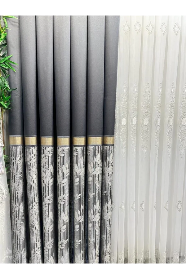 NİVEMESHOME ATA FT614168 V-2504 Антрацит 1/3 плотные жаккардовые занавеси APM