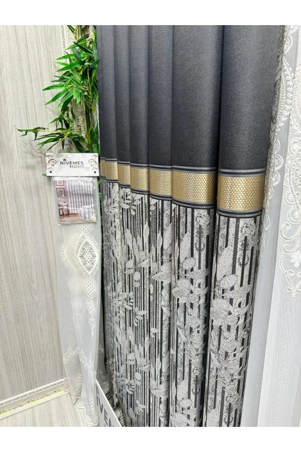 NİVEMESHOME ATA FT614168 V-2504 Антрацит 1/3 плотные жаккардовые занавеси APM