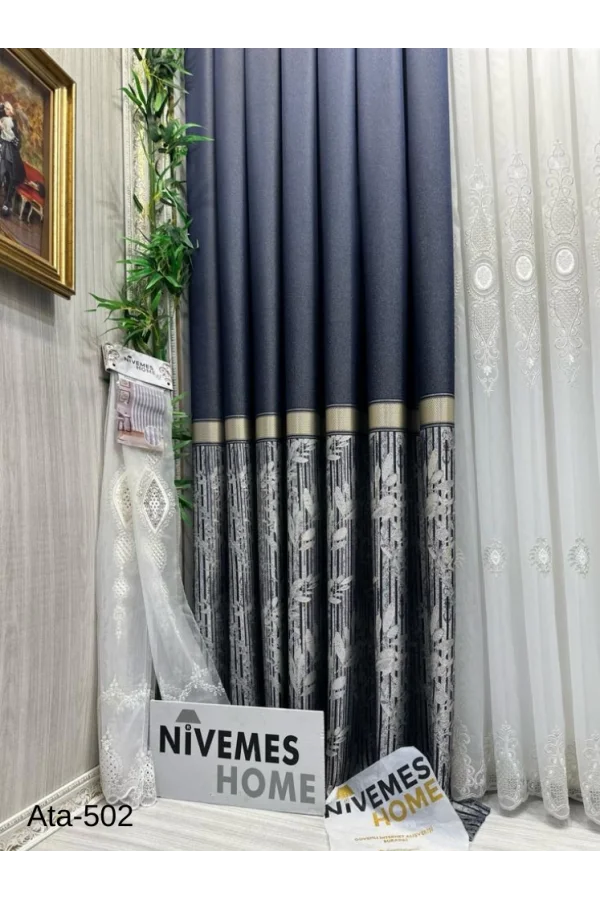 NİVEMESHOME ATA FT614168 V-502 AZUL 1/3 PLISADA CORTINA DE CORTINA APM