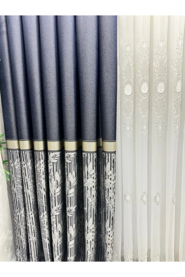 NİVEMESHOME ATA FT614168 V-502 AZUL 1/3 PLISADA CORTINA DE CORTINA APM