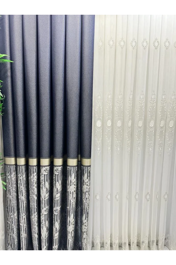 NİVEMESHOME ATA FT614168 V-502 AZUL 1/3 PLISADA CORTINA DE CORTINA APM