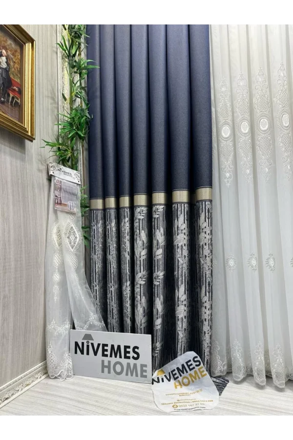 NİVEMESHOME ATA FT614168 V-502 AZUL 1/3 PLISADA CORTINA DE CORTINA APM