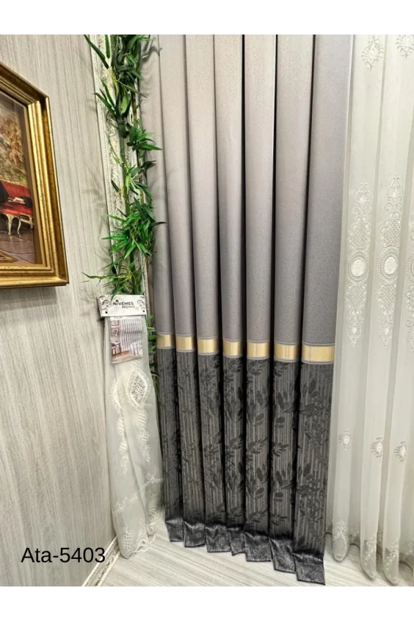 NİVEMESHOME ATA FT614168 V-5403 فضة 1/3 سميكة ريشة الستارة APM