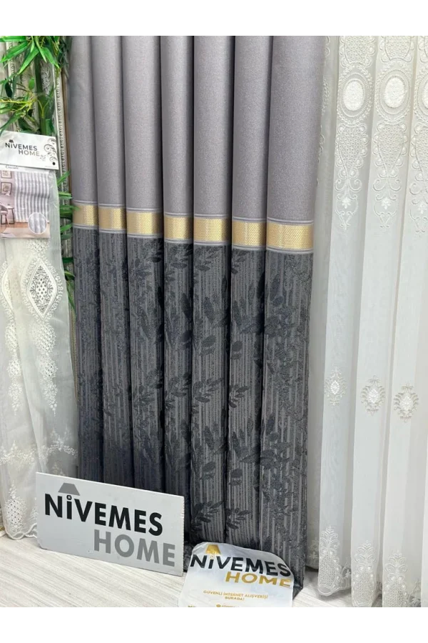 NİVEMESHOME ATA FT614168 V-5403 فضة 1/3 سميكة ريشة الستارة APM