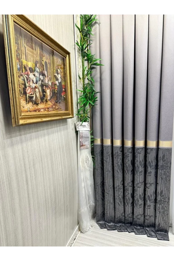 NİVEMESHOME ATA FT614168 V-5403 فضة 1/3 سميكة ريشة الستارة APM