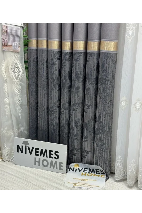 NİVEMESHOME ATA FT614168 V-5403 فضة 1/3 سميكة ريشة الستارة APM