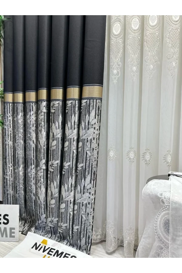 NİVEMESHOME ATA FT614168 V-902 SİYAH 1/3 SIK PİLELİ FON PERDE APM