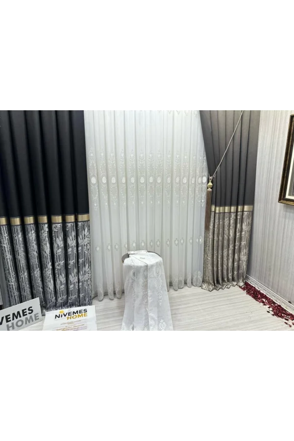 NİVEMESHOME ATA FT614168 V-902 SİYAH 1/3 SIK PİLELİ FON PERDE APM