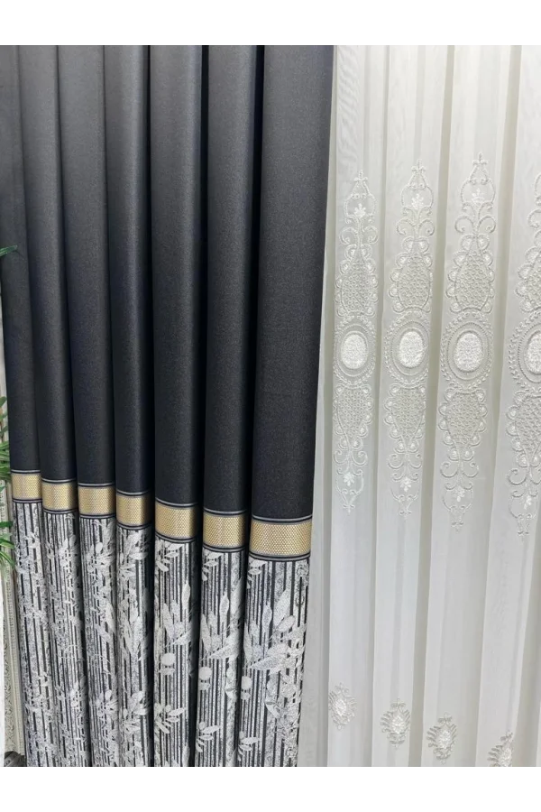 NİVEMESHOME ATA FT614168 V-902 SİYAH 1/3 SIK PİLELİ FON PERDE APM