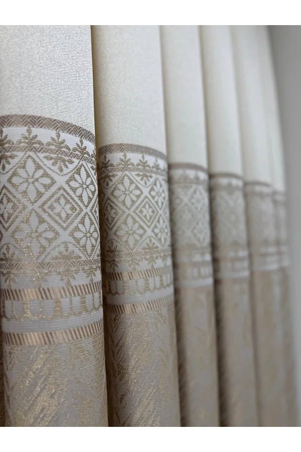 NİVEMESHOME AVŞA DESEN:632349 2004 KREM 1/3 SIK PİLE FON PERDE APM