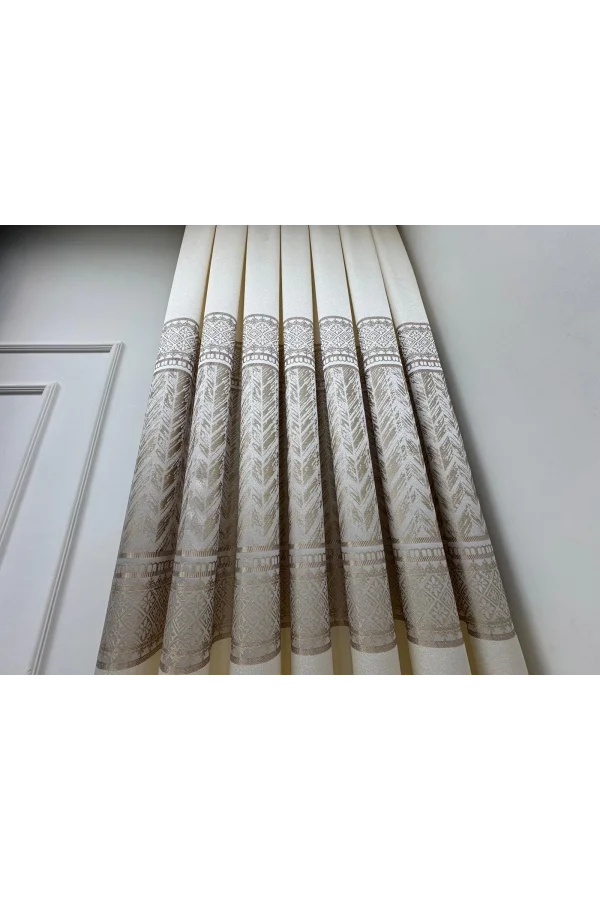 NİVEMESHOME AVŞA DESEN:632349 2004 KREM 1/3 SIK PİLE FON PERDE APM