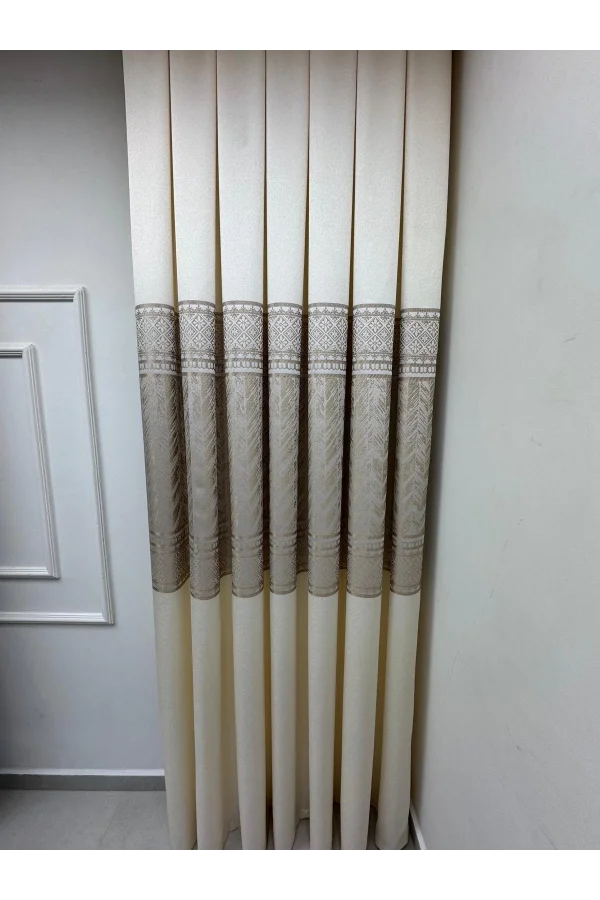 NİVEMESHOME AVŞA DESEN:632349 2004 KREM 1/3 SIK PİLE FON PERDE APM