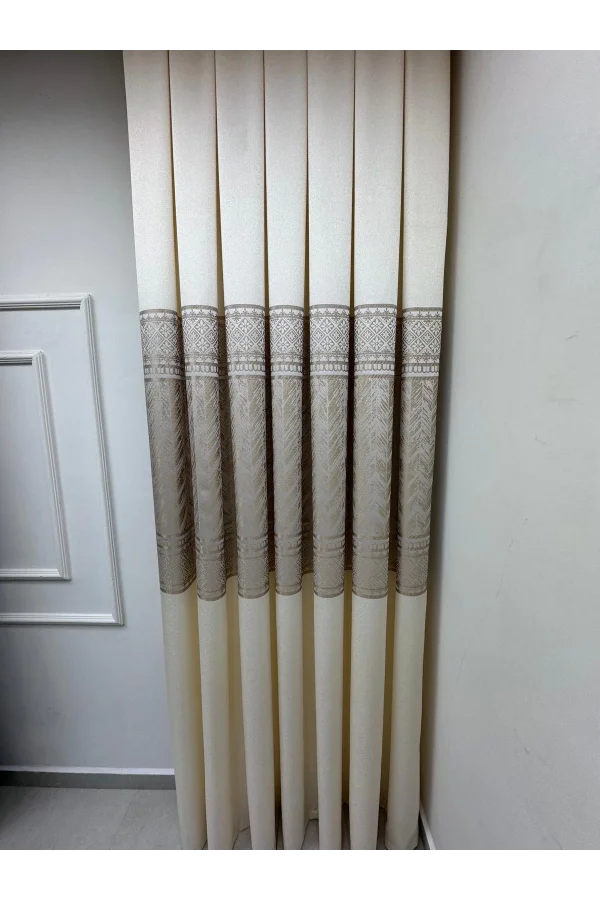 NİVEMESHOME AVŞA DESEN:632349 2004 KREM 1/3 SIK PİLE FON PERDE APM