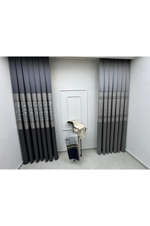 NİVEMESHOME AVŞA DESEN:632349 2504 ANTRASİT 1/3 SIK PİLE FON PERDE APM