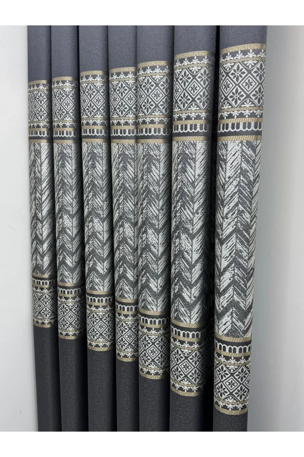 NİVEMESHOME AVŞA DESEN:632349 2504 ANTRASİT 1/3 SIK PİLE FON PERDE APM