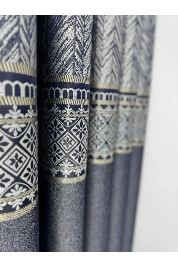 NİVEMESHOME AVŞA DESEN:632349 502 LACİVERT 1/3 SIK PİLE FON PERDE APM