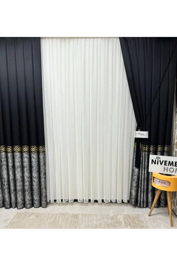 NIVEMESHOME BEGONYA NEGRO-ORO 1/3 PLISADO CORTINA DE FONDO APM