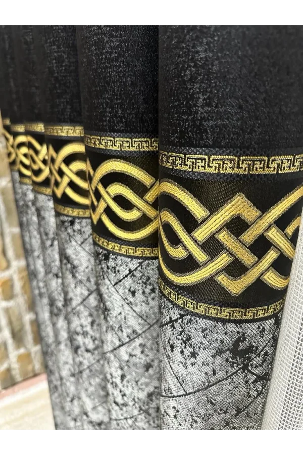 NIVEMESHOME BEGONYA NEGRO-ORO 1/3 PLISADO CORTINA DE FONDO APM