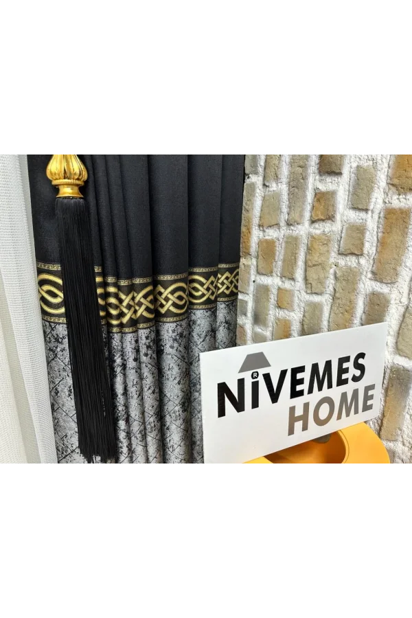 NIVEMESHOME BEGONYA NEGRO-ORO 1/3 PLISADO CORTINA DE FONDO APM