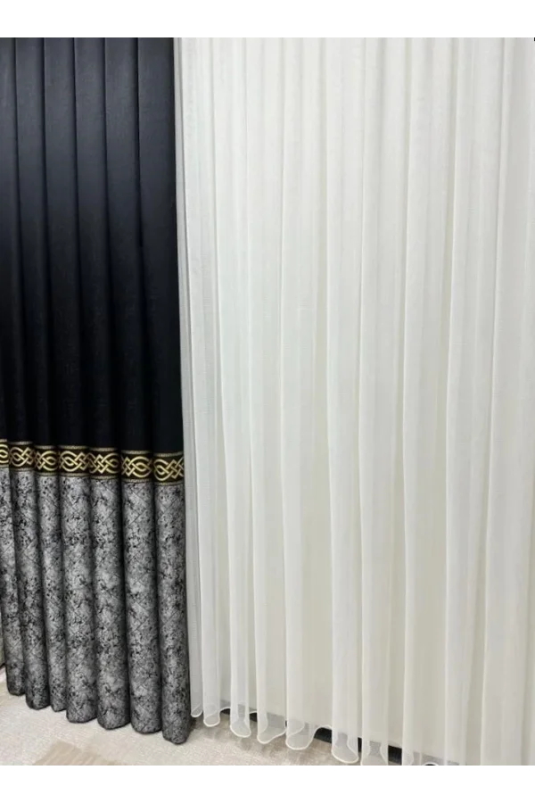 NIVEMESHOME BEGONYA NEGRO-ORO 1/3 PLISADO CORTINA DE FONDO APM