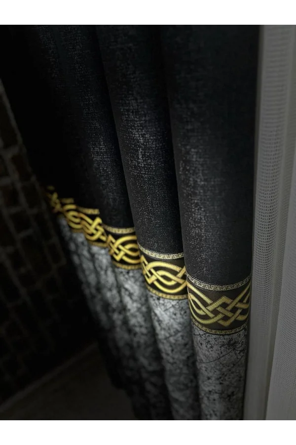 NIVEMESHOME BEGONYA NEGRO-ORO 1/3 PLISADO CORTINA DE FONDO APM