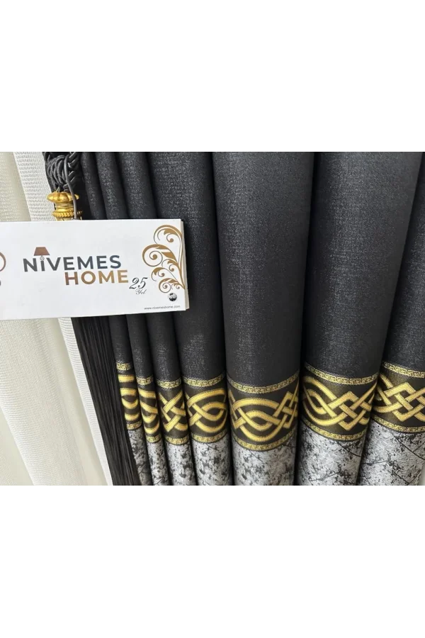 NIVEMESHOME BEGONYA NEGRO-ORO 1/3 PLISADO CORTINA DE FONDO APM
