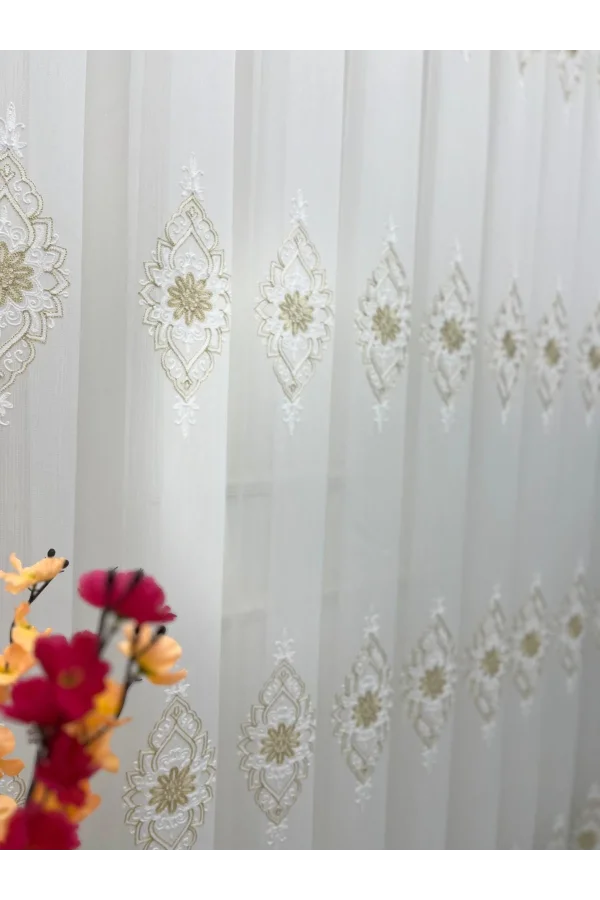 NİVEMESHOME BELİNDA 711 GOLD  1/3 PİLELİ TÜL PERDE APM