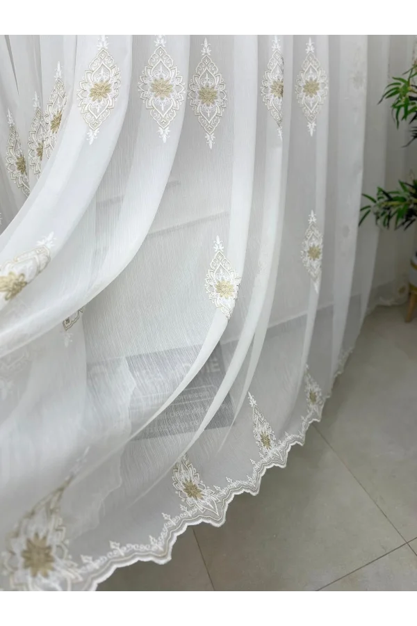 NİVEMESHOME BELİNDA 711 GOLD  1/3 PİLELİ TÜL PERDE APM