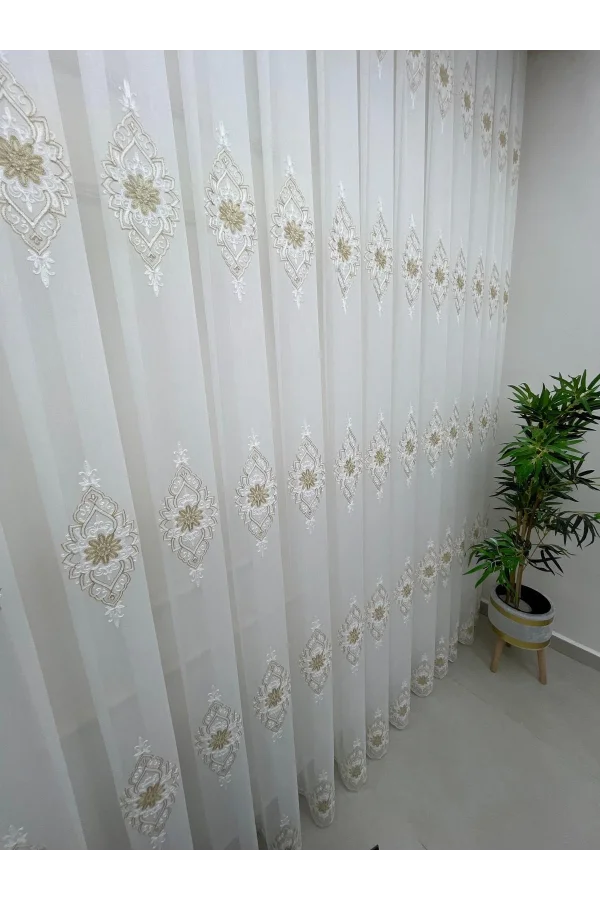 NİVEMESHOME BELİNDA 711 GOLD  1/3 PİLELİ TÜL PERDE APM