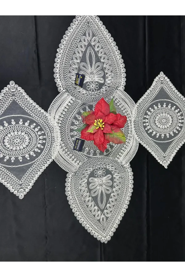 NİVEMESHOME BEYAZ ÖRME TAKIM 3 PARÇA SUNUMLUK SETİ (RUNNER + SUPLA 2 ADET)