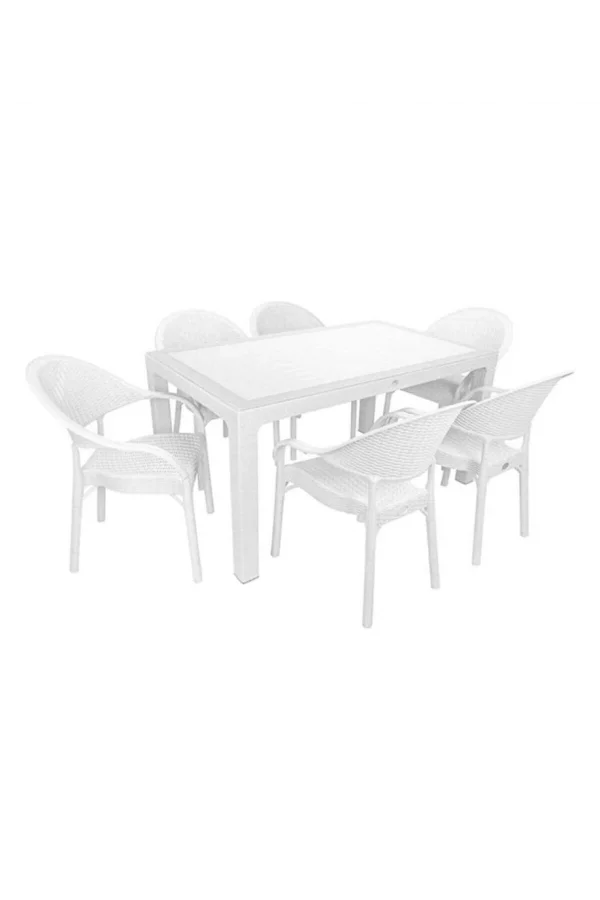 NİVEMESHOME BEYAZ RATTAN MASA TAKIMI