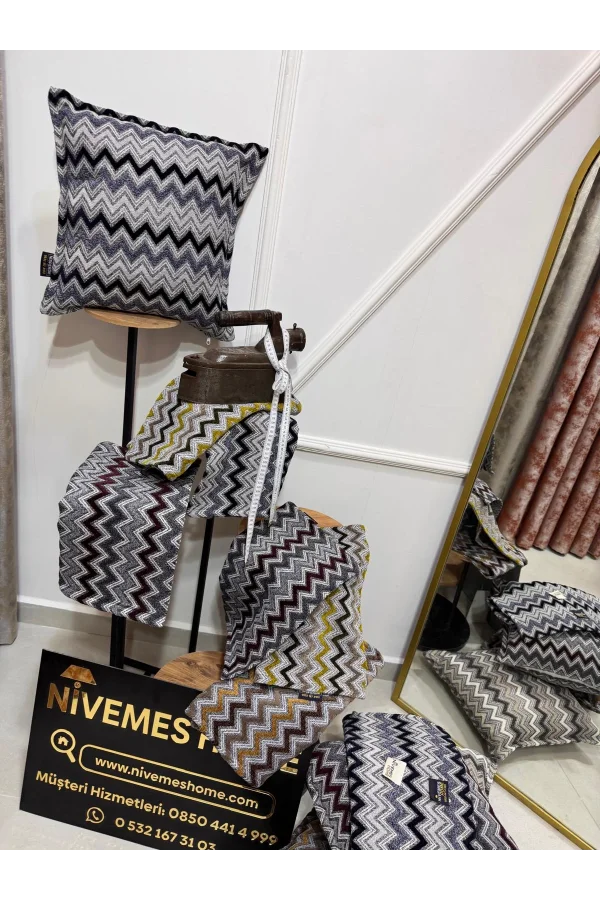 NİVEMESHOME BORDO GRİ KIRLENT KILIFI 45X45